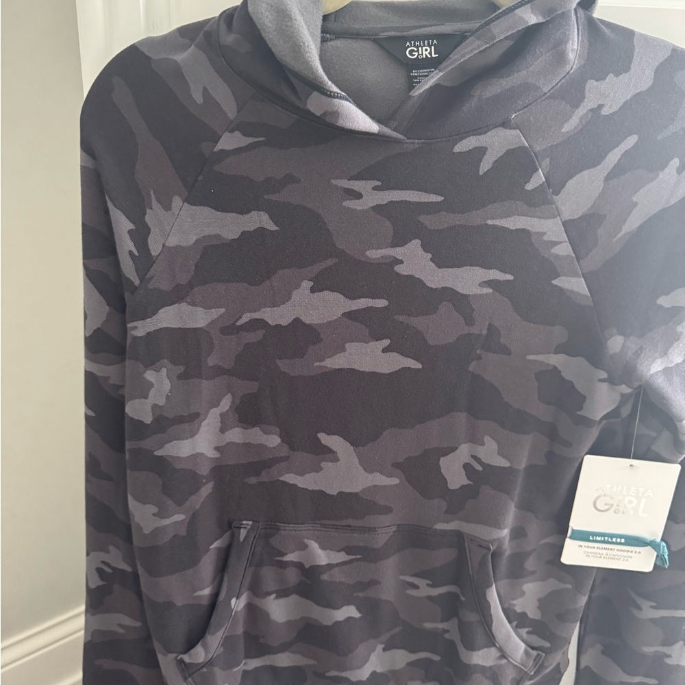 Athleta Black and Gray Camouflage Hoodie Sweatshirt